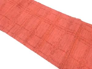 アンティーク　手織り紬格子に抽象模様織り出し名古屋帯(着用可)